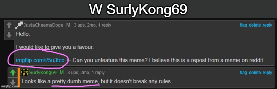 W SurlyKong69 | made w/ Imgflip meme maker
