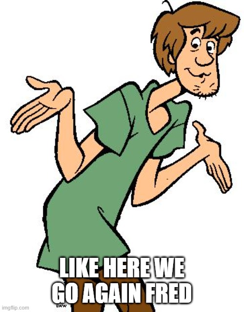 Shaggy from Scooby Doo | LIKE HERE WE GO AGAIN FRED | image tagged in shaggy from scooby doo | made w/ Imgflip meme maker