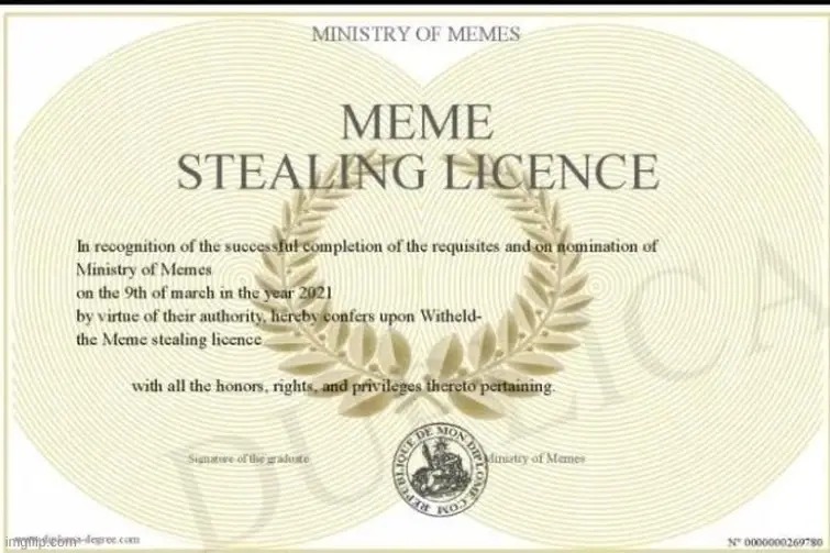 High Quality meme stealing license Blank Meme Template