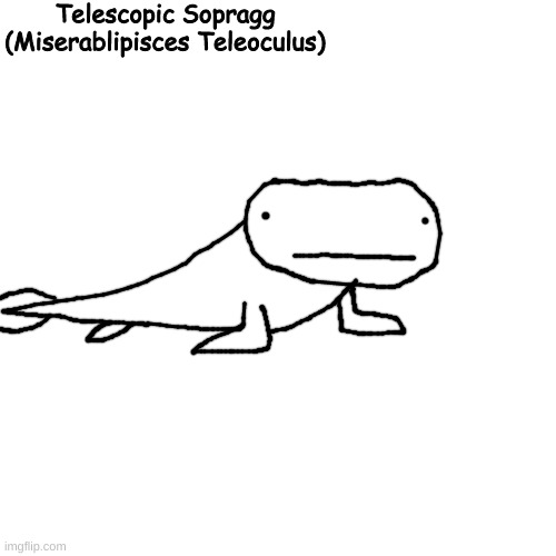 tiktaalik but it can see better | Telescopic Sopragg
(Miserablipisces Teleoculus) | made w/ Imgflip meme maker