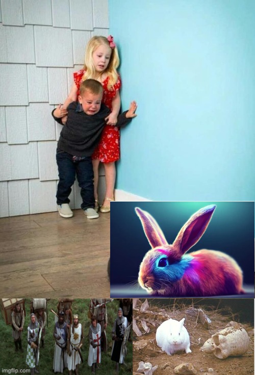 image tagged in children scared of rabbit,monty python and the holy grail white rabbit | made w/ Imgflip meme maker