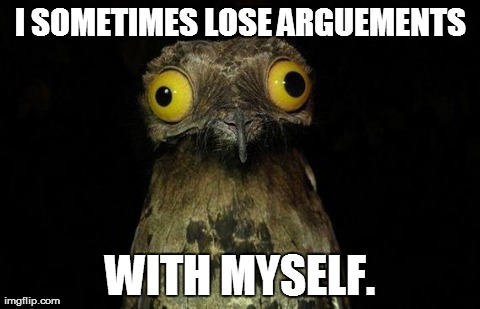 Pootoo Bird | I SOMETIMES LOSE ARGUEMENTS WITH MYSELF. | image tagged in pootoo bird | made w/ Imgflip meme maker