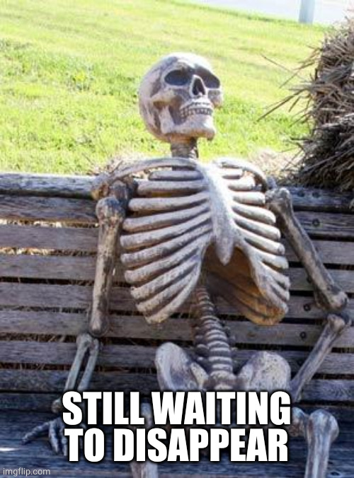 Waiting Skeleton Meme | STILL WAITING TO DISAPPEAR | image tagged in memes,waiting skeleton | made w/ Imgflip meme maker