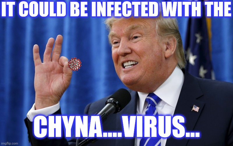 IT COULD BE INFECTED WITH THE CHYNA....VIRUS... | image tagged in trump ok | made w/ Imgflip meme maker
