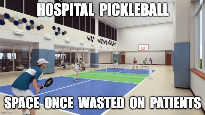 pickleball | HOSPITAL  PICKLEBALL; SPACE  ONCE  WASTED  ON  PATIENTS | image tagged in sports | made w/ Imgflip meme maker