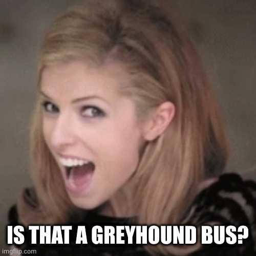 Anna kendrick | IS THAT A GREYHOUND BUS? | image tagged in anna kendrick | made w/ Imgflip meme maker