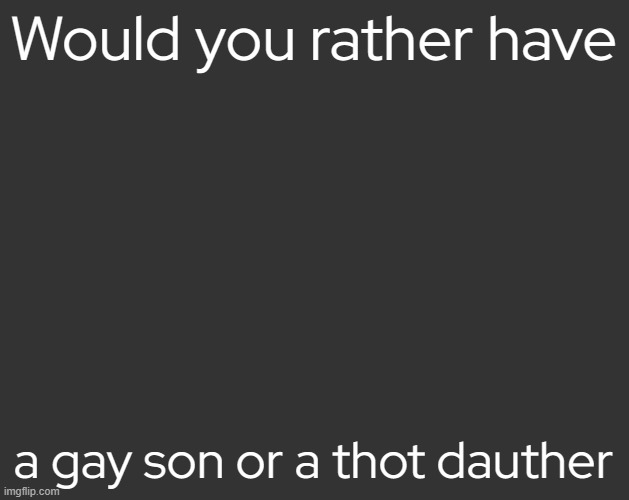 Grey Square (fr) | Would you rather have; a gay son or a thot dauther | image tagged in grey square fr | made w/ Imgflip meme maker