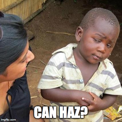 Third World Skeptical Kid Meme | CAN HAZ? | image tagged in memes,third world skeptical kid | made w/ Imgflip meme maker