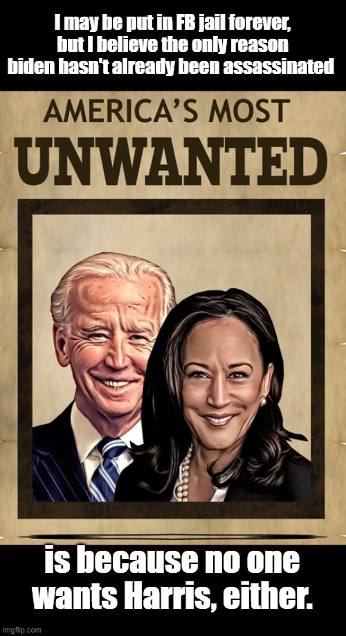 I may be put in FB jail forever, but I believe the only reason biden hasn't already been assassinated; is because no one wants Harris, either. | image tagged in biden,unwanted house guest | made w/ Imgflip meme maker