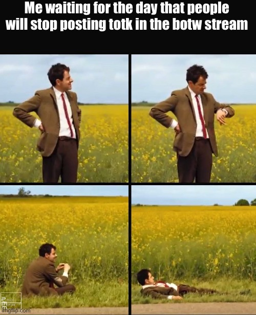 the tears of the kingdom stream exists for a reason! | Me waiting for the day that people will stop posting totk in the botw stream | image tagged in mr bean waiting | made w/ Imgflip meme maker