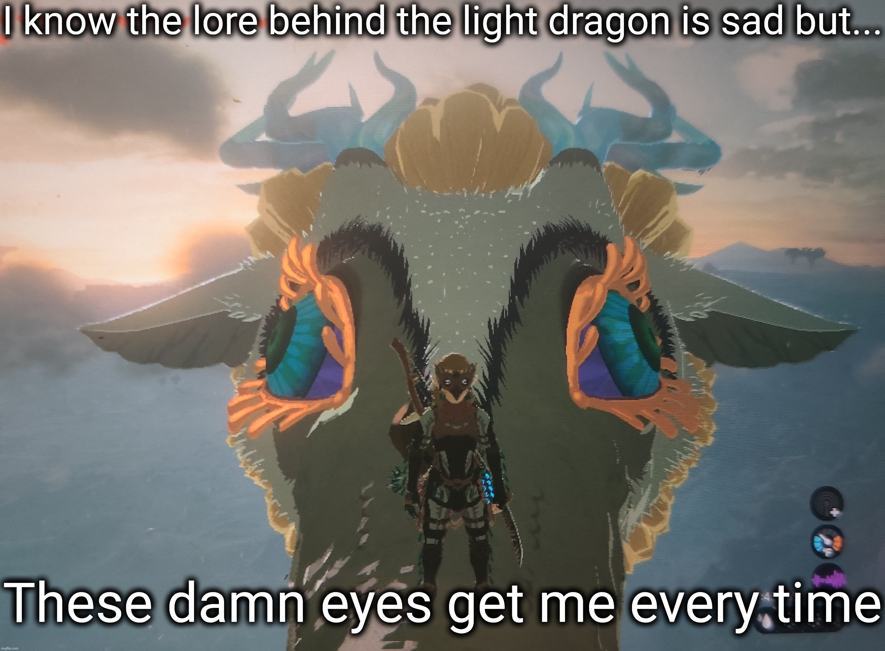 Not gonna spoil anything | I know the lore behind the light dragon is sad but... These damn eyes get me every time | made w/ Imgflip meme maker