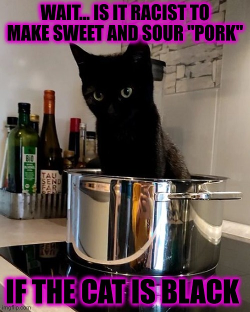Follow me for more cooking tips | WAIT... IS IT RACIST TO MAKE SWEET AND SOUR "PORK"; IF THE CAT IS BLACK | image tagged in cooking,tips,sweet and sour,pork | made w/ Imgflip meme maker