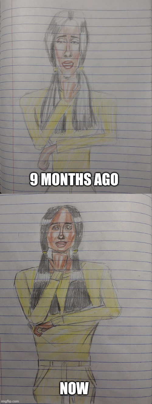 I Redrew Art From 9 months ago "Yellow" | 9 MONTHS AGO; NOW | image tagged in art,drawing,drawings,redraw,girl | made w/ Imgflip meme maker