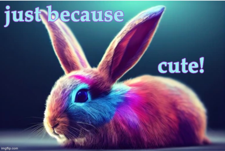 because | just because; cute! | image tagged in rainbow rabbit,cute,rabbit | made w/ Imgflip meme maker