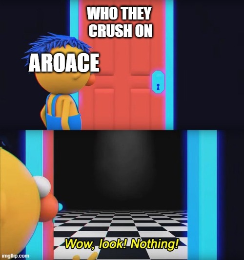 Aroace (Aromantic Asexual) crush | WHO THEY 
CRUSH ON; AROACE | image tagged in wow look nothing,crush,when your crush,asexual | made w/ Imgflip meme maker