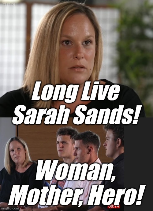 Long Live Sarah Sands: Woman, Mother, Hero! | Long Live Sarah Sands! Woman, Mother, Hero! | image tagged in hero,woman,mother,justice,lgbtq,transgender | made w/ Imgflip meme maker