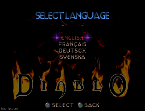 Diablo language select | image tagged in gifs,hell,fire | made w/ Imgflip images-to-gif maker