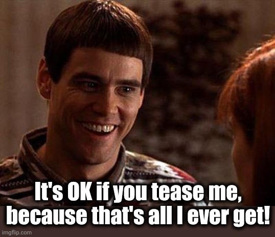 Dumb And Dumber | It's OK if you tease me, because that's all I ever get! | image tagged in dumb and dumber | made w/ Imgflip meme maker