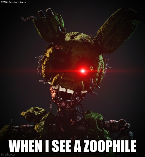 Ignited Springtrap | WHEN I SEE A ZOOPHILE | image tagged in ignited springtrap | made w/ Imgflip meme maker