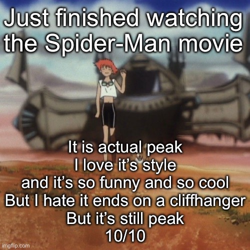 Edd and ein | Just finished watching the Spider-Man movie; It is actual peak
I love it’s style and it’s so funny and so cool
But I hate it ends on a cliffhanger
But it’s still peak
10/10 | image tagged in edd and ein | made w/ Imgflip meme maker