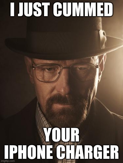 Walter White | I JUST CUMMED; YOUR IPHONE CHARGER | image tagged in walter white | made w/ Imgflip meme maker