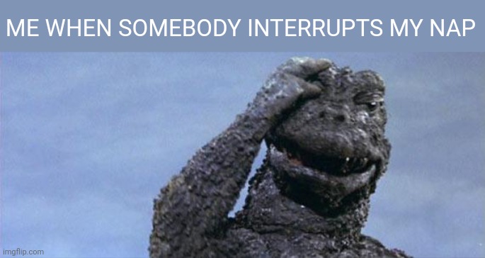 A Godzilla Meme We Might All Relate To | ME WHEN SOMEBODY INTERRUPTS MY NAP | image tagged in godzilla facepalm | made w/ Imgflip meme maker