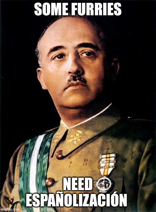 Francisco Franco | SOME FURRIES NEED ESPAÑOLIZACIÓN | image tagged in francisco franco | made w/ Imgflip meme maker