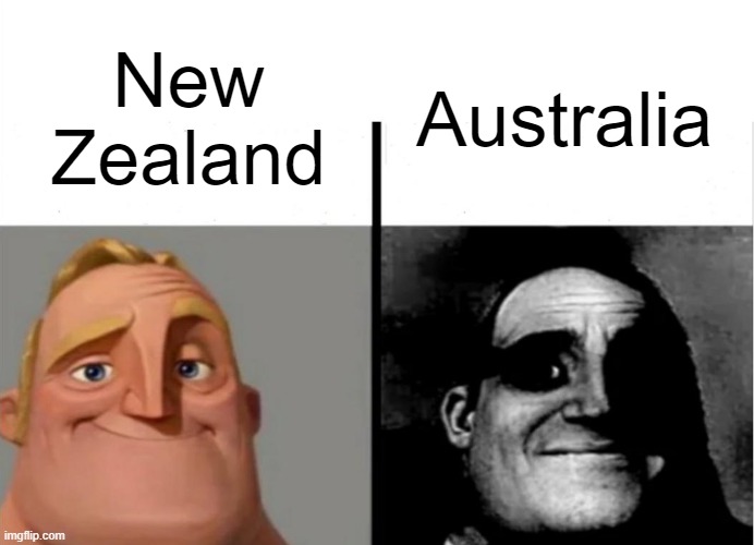 NZ is right next to australia | Australia; New Zealand | image tagged in teacher's copy,australia,new zealand | made w/ Imgflip meme maker