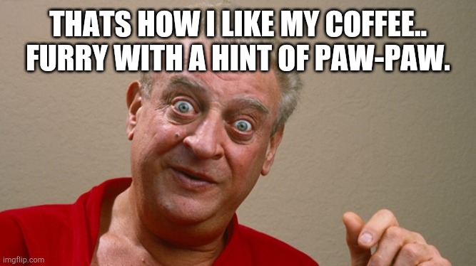 Rodney Dangerfield | THATS HOW I LIKE MY COFFEE.. FURRY WITH A HINT OF PAW-PAW. | image tagged in rodney dangerfield | made w/ Imgflip meme maker