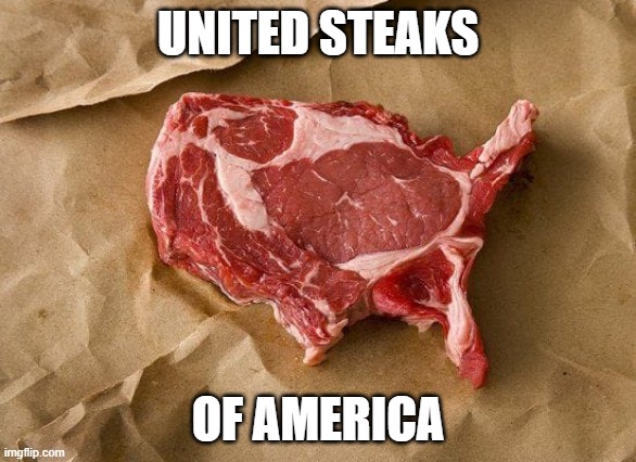 United Steaks | UNITED STEAKS; OF AMERICA | image tagged in usa,steak,food,puns | made w/ Imgflip meme maker