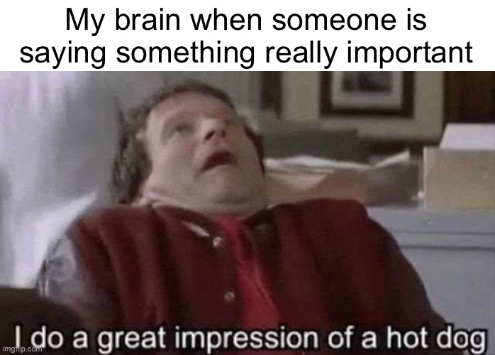 Meh | My brain when someone is saying something really important | image tagged in funny,stupid | made w/ Imgflip meme maker