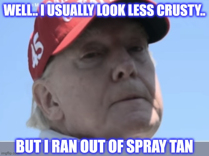 WELL.. I USUALLY LOOK LESS CRUSTY.. BUT I RAN OUT OF SPRAY TAN | made w/ Imgflip meme maker
