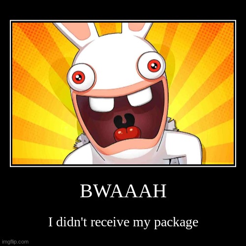 BWAAAH | I didn't receive my package | image tagged in funny,demotivationals,rabbid screaming,rabbids,animal crossing,amiibo | made w/ Imgflip demotivational maker