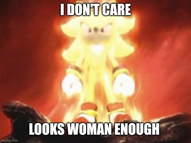 Super sonic | I DON'T CARE LOOKS WOMAN ENOUGH | image tagged in super sonic | made w/ Imgflip meme maker