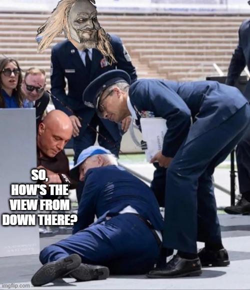 Another Biden Down Meme | SO, HOW'S THE VIEW FROM DOWN THERE? | image tagged in politics | made w/ Imgflip meme maker