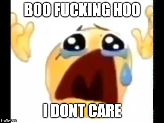 boo fucking hoo i dont care | image tagged in boo fucking hoo i dont care | made w/ Imgflip meme maker