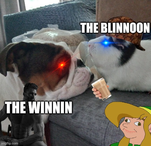 Binnoon offers Winnin some choccy milk | THE BLINNOON; THE WINNIN | image tagged in choccy milk,blinnoon,winnin | made w/ Imgflip meme maker