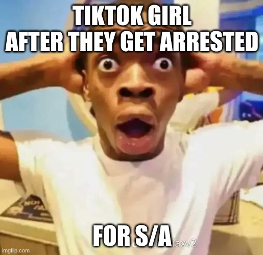 Shocked black guy | TIKTOK GIRL AFTER THEY GET ARRESTED FOR S/A | image tagged in shocked black guy | made w/ Imgflip meme maker