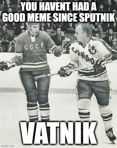 Vatnik | YOU HAVENT HAD A GOOD MEME SINCE SPUTNIK; VATNIK | image tagged in russian | made w/ Imgflip meme maker