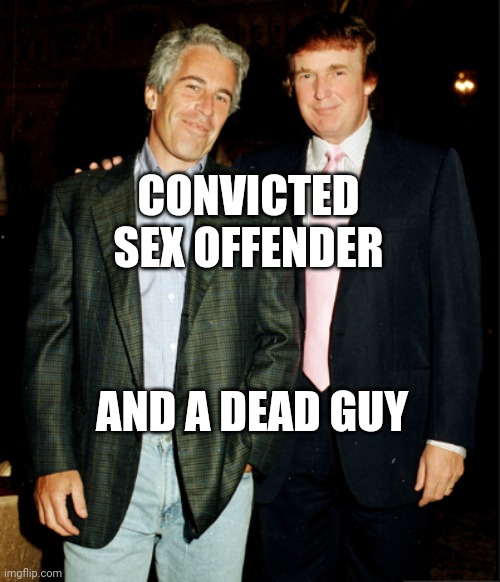 The sexual predator wing of the GOP | CONVICTED SEX OFFENDER; AND A DEAD GUY | image tagged in trump and epstein,trump unfit unqualified dangerous,confused man,criminal,traitor | made w/ Imgflip meme maker