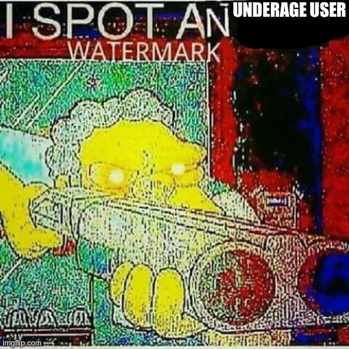 I SPOT AN x WATERMARK | UNDERAGE USER | image tagged in i spot an x watermark | made w/ Imgflip meme maker