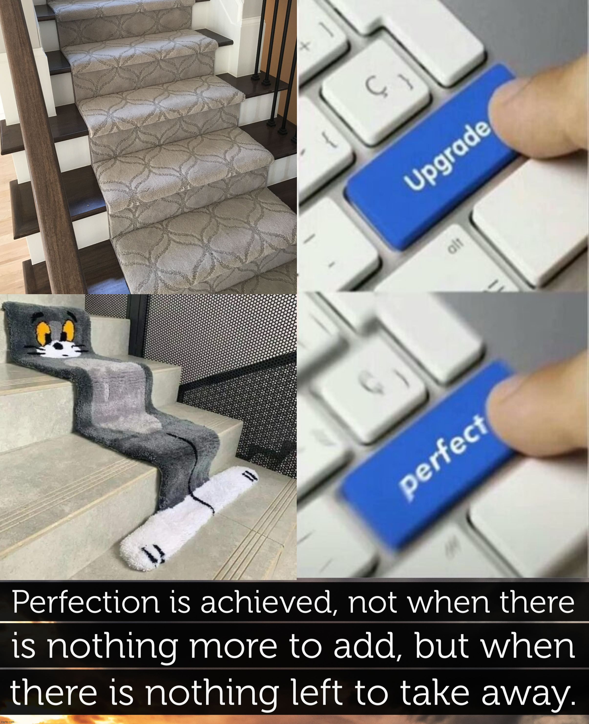 When you achieve perfection | image tagged in upgrade perfect,tom and jerry,carpet | made w/ Imgflip meme maker