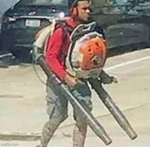 they named him the leaf slayer | image tagged in dual leaf blower | made w/ Imgflip meme maker