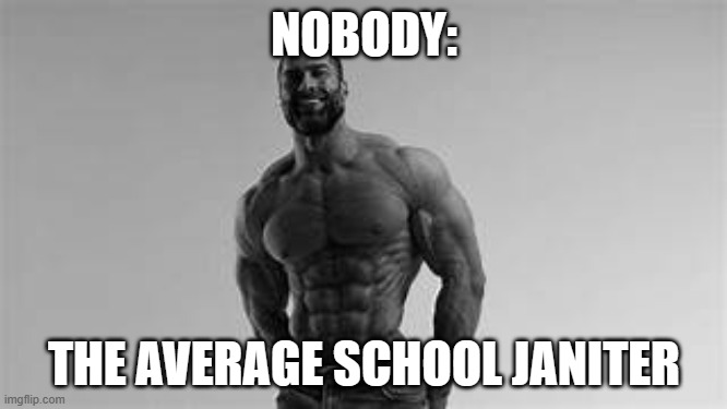 average school janiter | NOBODY:; THE AVERAGE SCHOOL JANITER | image tagged in gigachad | made w/ Imgflip meme maker