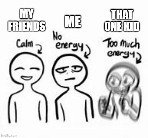 lol | ME; THAT ONE KID; MY FRIENDS | image tagged in funny memes,calm down,energy | made w/ Imgflip meme maker