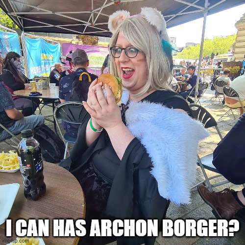 y'shtola burger | I CAN HAS ARCHON BORGER? | image tagged in ffxiv,final fantasy,final fantasy xiv,miqoute,cosplay | made w/ Imgflip meme maker