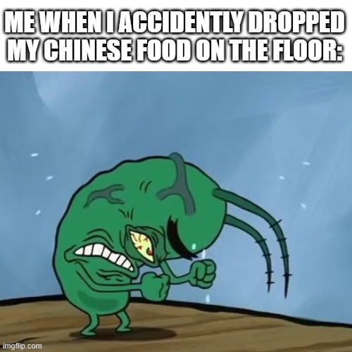 I ain't gonna lie to ya. This litterally happened to me today. | ME WHEN I ACCIDENTLY DROPPED MY CHINESE FOOD ON THE FLOOR: | image tagged in plankton,angry,chinese food | made w/ Imgflip meme maker