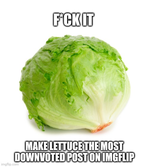 New goal set | F*CK IT; MAKE LETTUCE THE MOST DOWNVOTED POST ON IMGFLIP | image tagged in lettuce | made w/ Imgflip meme maker