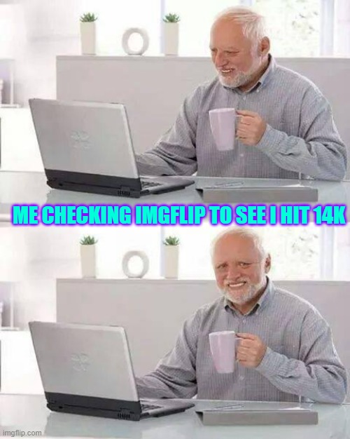 yay! | ME CHECKING IMGFLIP TO SEE I HIT 14K | image tagged in memes,hide the pain harold | made w/ Imgflip meme maker
