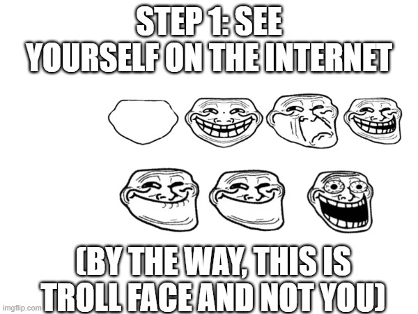 OHIO | STEP 1: SEE YOURSELF ON THE INTERNET; (BY THE WAY, THIS IS TROLL FACE AND NOT YOU) | image tagged in troll face | made w/ Imgflip meme maker